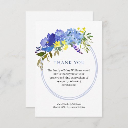 Watercolor Blue Floral Funeral Thank You Card