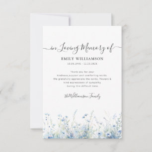 watercolor blue floral funeral thank you note card