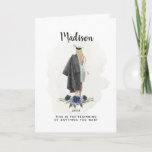 Watercolor Blue Floral Graduation Blonde Girl Card<br><div class="desc">Elegant watercolor graduation girl illustration card with inspirational message. // Can be customized to suit your needs. © Gorjo Designs. Made for you via the Zazzle platform. // Looking for matching items? Other stationery from the set available in the ‘collections’ section of my store. // Need help customizing your design?...</div>