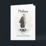 Watercolor Blue Floral Graduation Blonde Girl Card<br><div class="desc">Elegant watercolor graduation girl illustration card with inspirational message. // Can be customized to suit your needs. © Gorjo Designs. Made for you via the Zazzle platform. // Looking for matching items? Other stationery from the set available in the ‘collections’ section of my store. // Need help customizing your design?...</div>