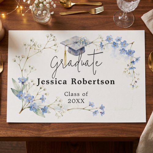 Watercolor Blue Floral Graduation Paper Placemat