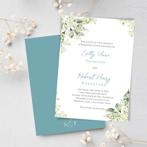 Watercolor Blue Floral Greenery Wedding  Invitation