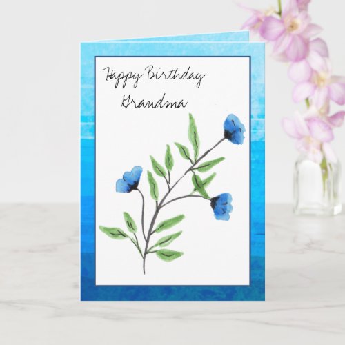 Watercolor Blue Floral Happy Birthday Grandma Card