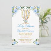 Watercolor Blue Floral Hot Air Balloon Baby Shower Invitation (Standing Front)