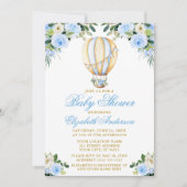 Watercolor Blue Floral Hot Air Balloon Baby Shower Invitation (Front)