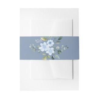 Watercolor Blue Floral Invitation Belly Band
