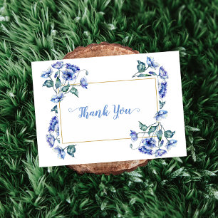 Watercolor Blue Floral Letterpress Thank You Card