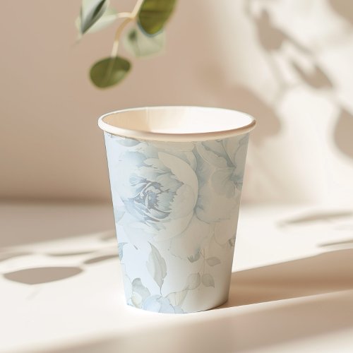 Watercolor blue floral minimalist wedding paper cups