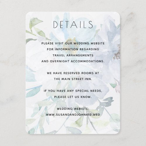 Watercolor Blue Floral Modern Wedding Enclosure Card