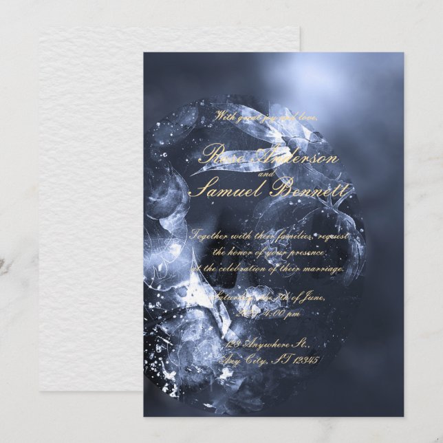 Watercolor Blue Floral Monogram Wedding Invitation (Front/Back)