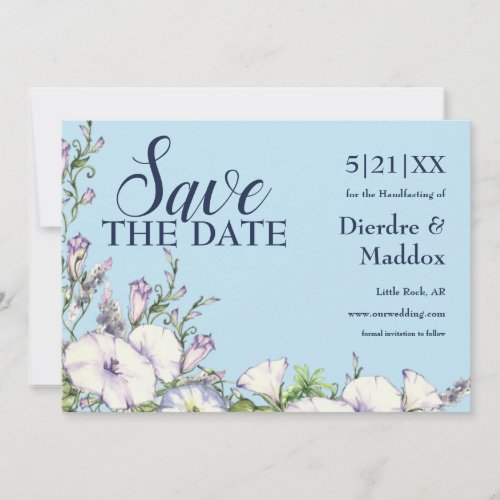 Watercolor Blue Floral Morning Glory Handfasting Save The Date