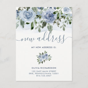 Watercolor Blue Floral Moving Announcement