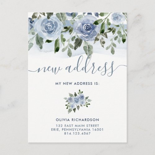 Watercolor Blue Floral  Moving Announcement