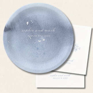 Watercolor Blue Floral Paper Plates
