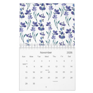 Watercolor Blue Floral Pattern 2026 Calendar