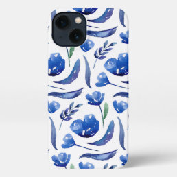Watercolor blue floral pattern. Navy flowers iPhone 13 Case