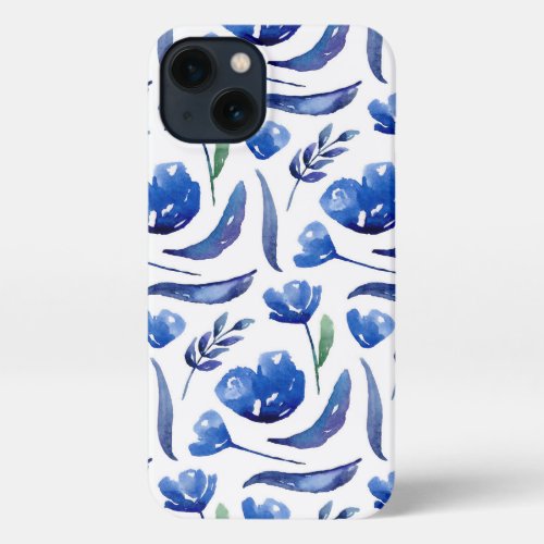 Watercolor blue floral pattern Navy flowers iPhone 13 Case