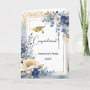 Watercolor Blue Floral Personalized Graduation Card