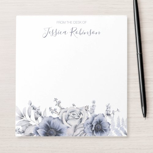 Watercolor Blue Floral Personalized Notepad