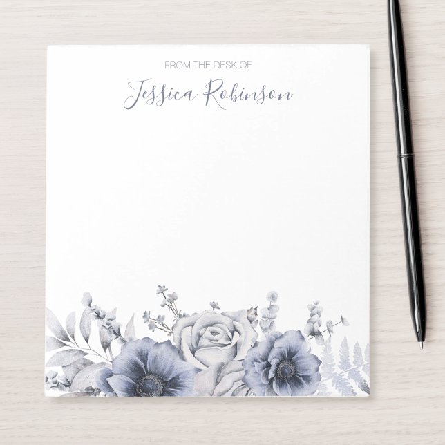 Watercolor Blue Floral Personalized Notepad (Creator Uploaded)