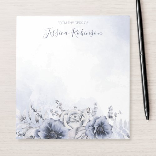 Watercolor Blue Floral Personalized Notepad