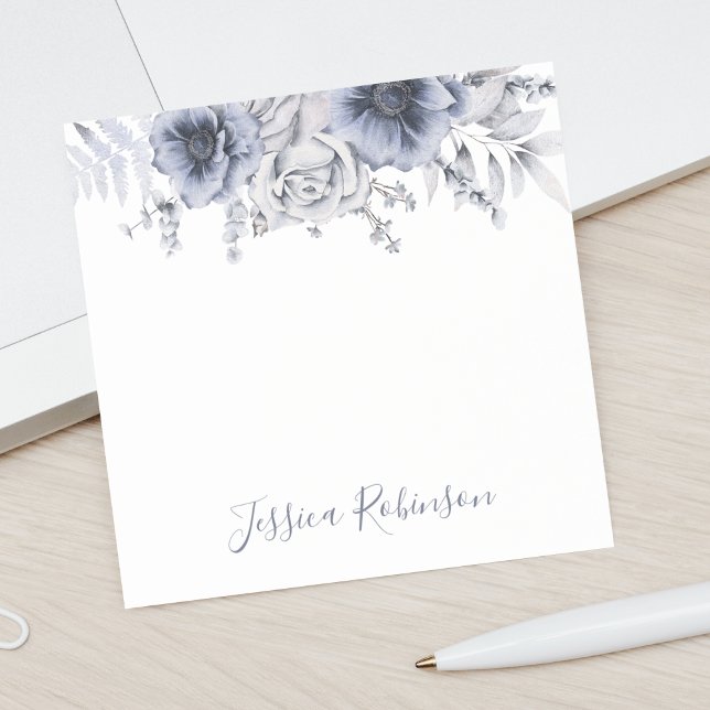 Watercolor Blue Floral Personalized Post-it Notes (Creator Uploaded)