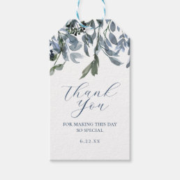 Watercolor Blue Floral Script Dated Thank You Gift Tags