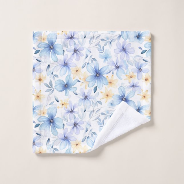 watercolor blue floral seamless  wash cloth (Wash Cloth)