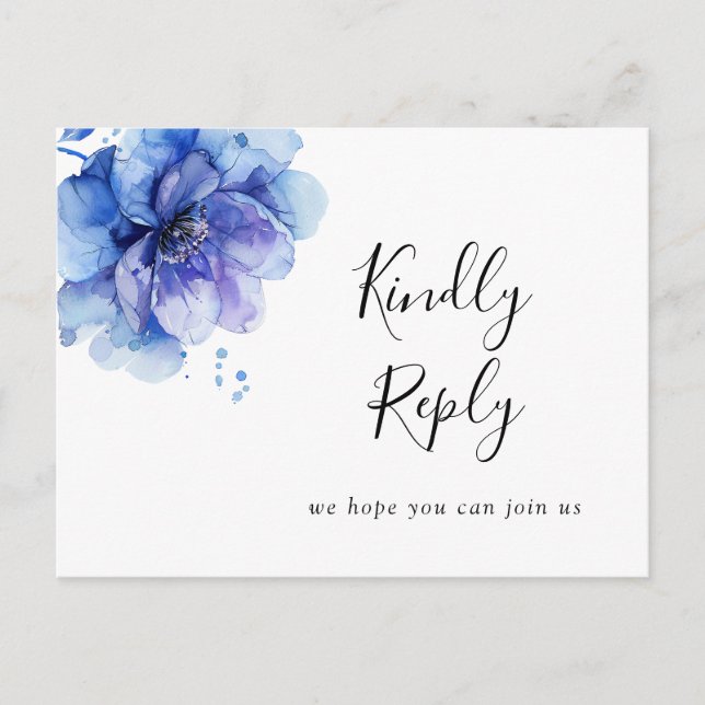 Watercolor Blue Floral Song Request RSVP Postcard (Front)