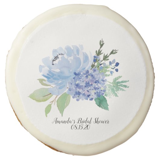 Watercolor Blue Floral Sugar Cookies (Front)