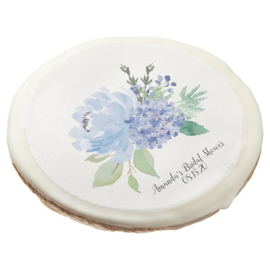 Watercolor Blue Floral Sugar Cookies (Angled)