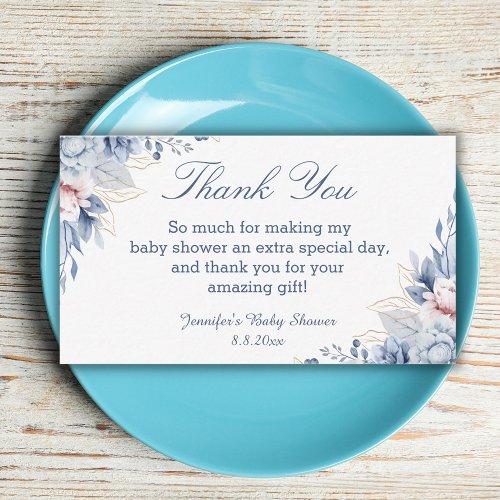 watercolor blue floral  thank you baby shower  note card