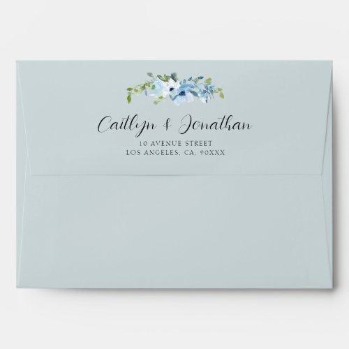watercolor blue floral wedding envelope