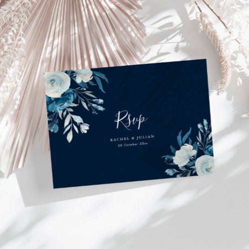 Watercolor blue floral wedding RSVP Postcard
