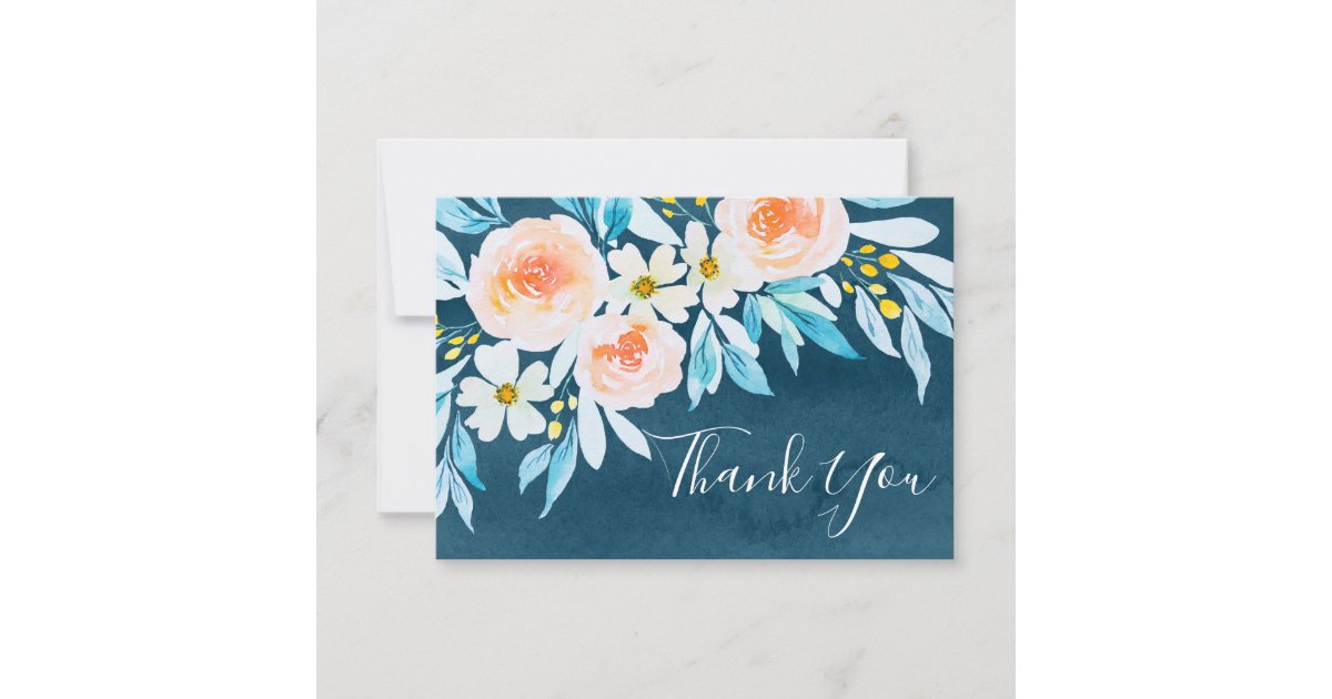 Watercolor Blue Floral Wedding Thank You Card | Zazzle