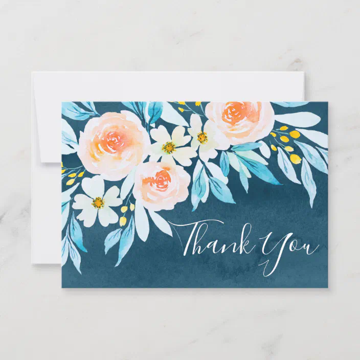 Blue Watercolour Floral Personalized Wedding Thank You Cards Blue Watercolour Floral Personalized Wedding Thank You Cards