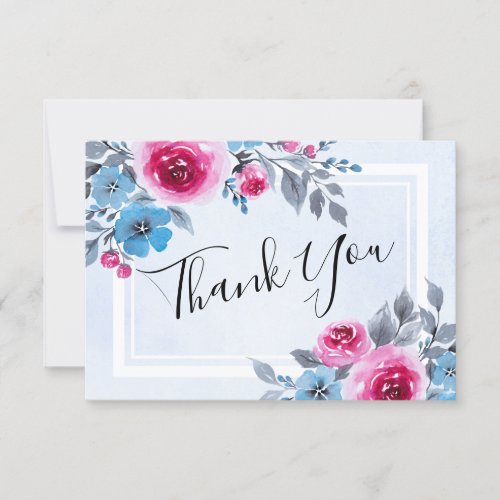 Watercolor Blue Floral Wedding Thank You Card