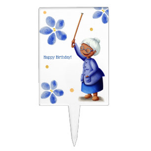 Watercolor Blue Floral Woman Birthday Cake Topper