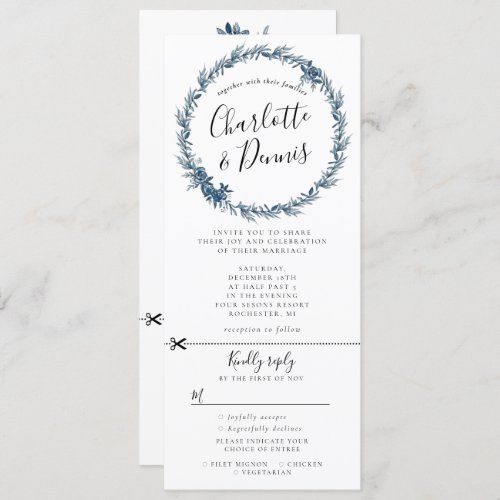 watercolor blue floral wreath w rsvp attached invitation
