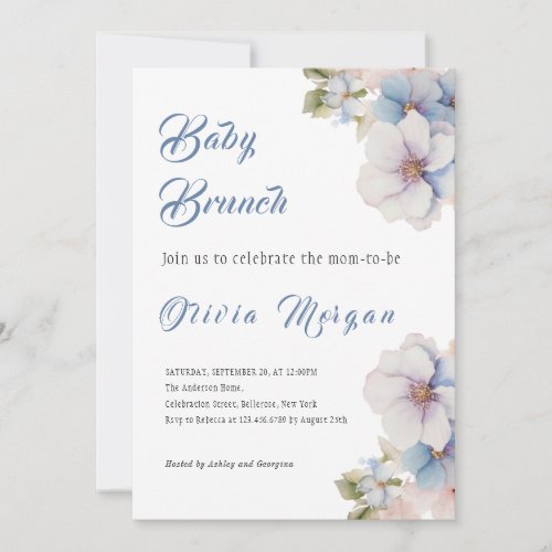 Watercolor Blue Flower Baby Brunch Invitation