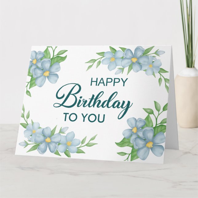 Watercolor Blue Flower Birthday card (Front)
