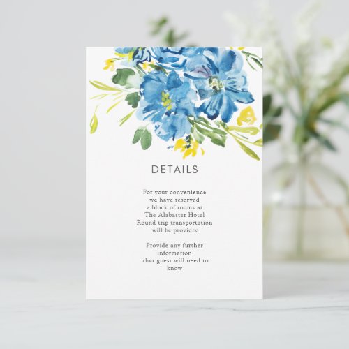 Watercolor blue flower bouquet Details Enclosure Card