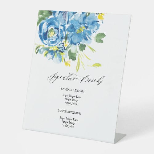 Watercolor blue flower bouquet Signature Drinks Pedestal Sign