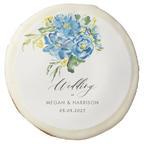 Watercolor blue flower bouquet sugar cookie