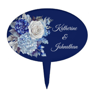 Watercolor Blue Flower Bouquet-Wedding Cake- Cake Topper