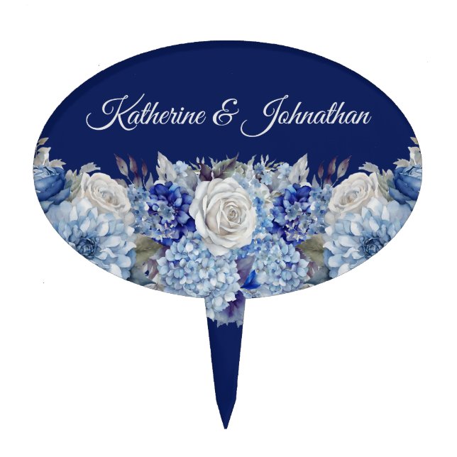 Watercolor Blue Flower Bouquet-Wedding Cake- Cake Topper (Front)
