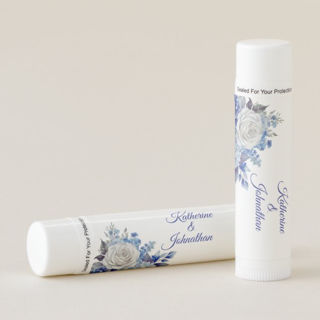 Watercolor Blue Flower Bouquet-Wedding Keepsake- Lip Balm (Front)