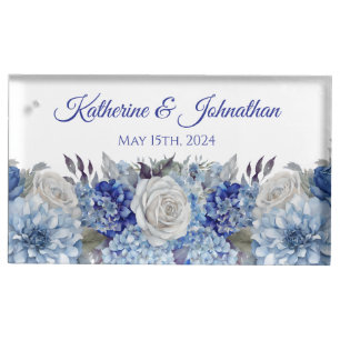 Watercolor Blue Flower Bouquet-Wedding- Place Card Holder