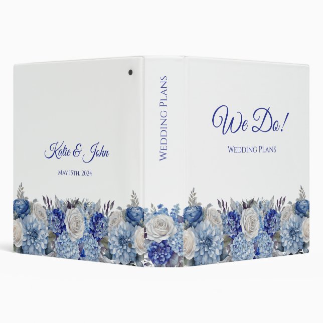 Watercolor Blue Flower Bouquet-Wedding Plans  3 Ring Binder (Background)