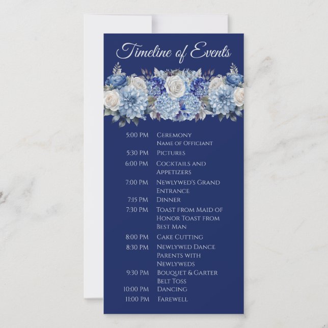 Watercolor Blue Flower Bouquet-Wedding Program- (Back)